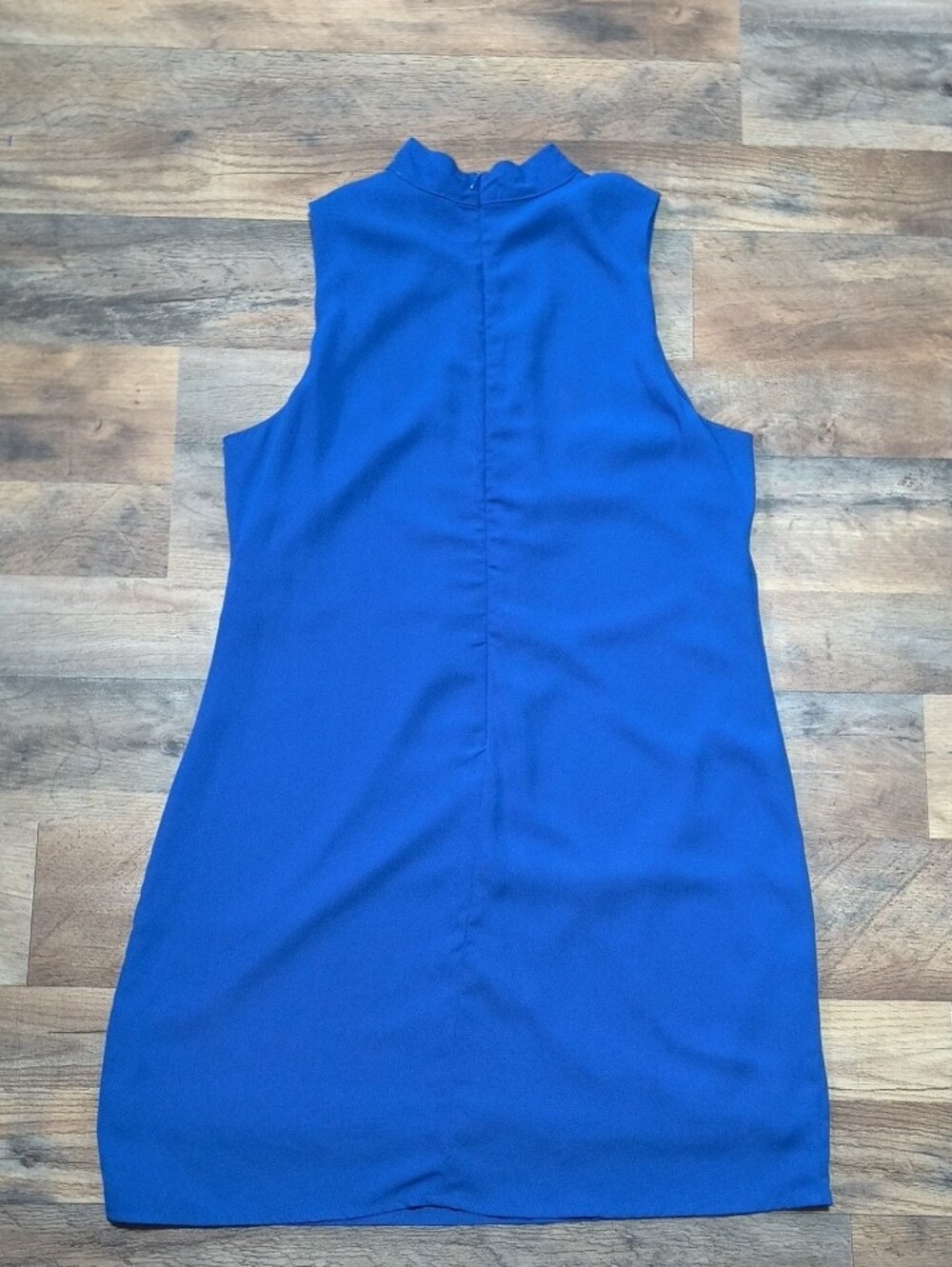 She + Sky Cobalt Sleeveless Shift Dress with Lattice V-Neck - Picture 4 of 4